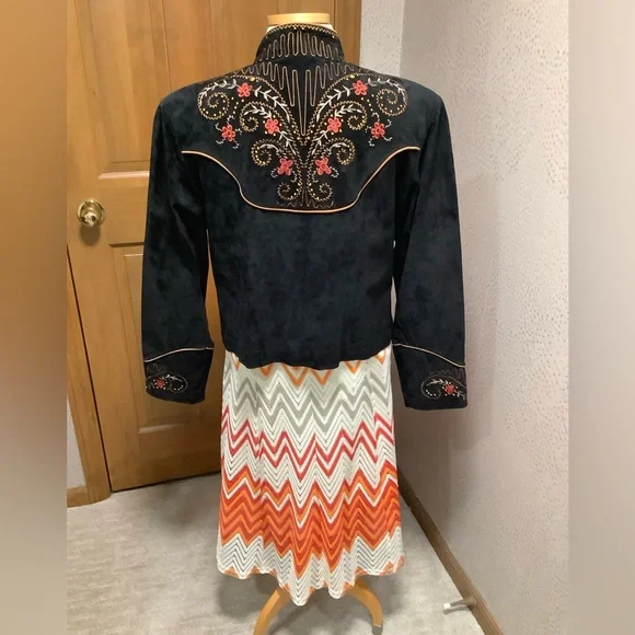 Scully Embroidered Black Genuine Leather Suede Cropped Western Jacket / Size 14 - Picture 2 of 7